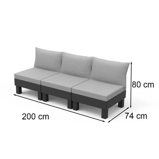 Elements m�anyag kerti h�rom szem�lyes kanap� grafit sz�rke, p�rn�val