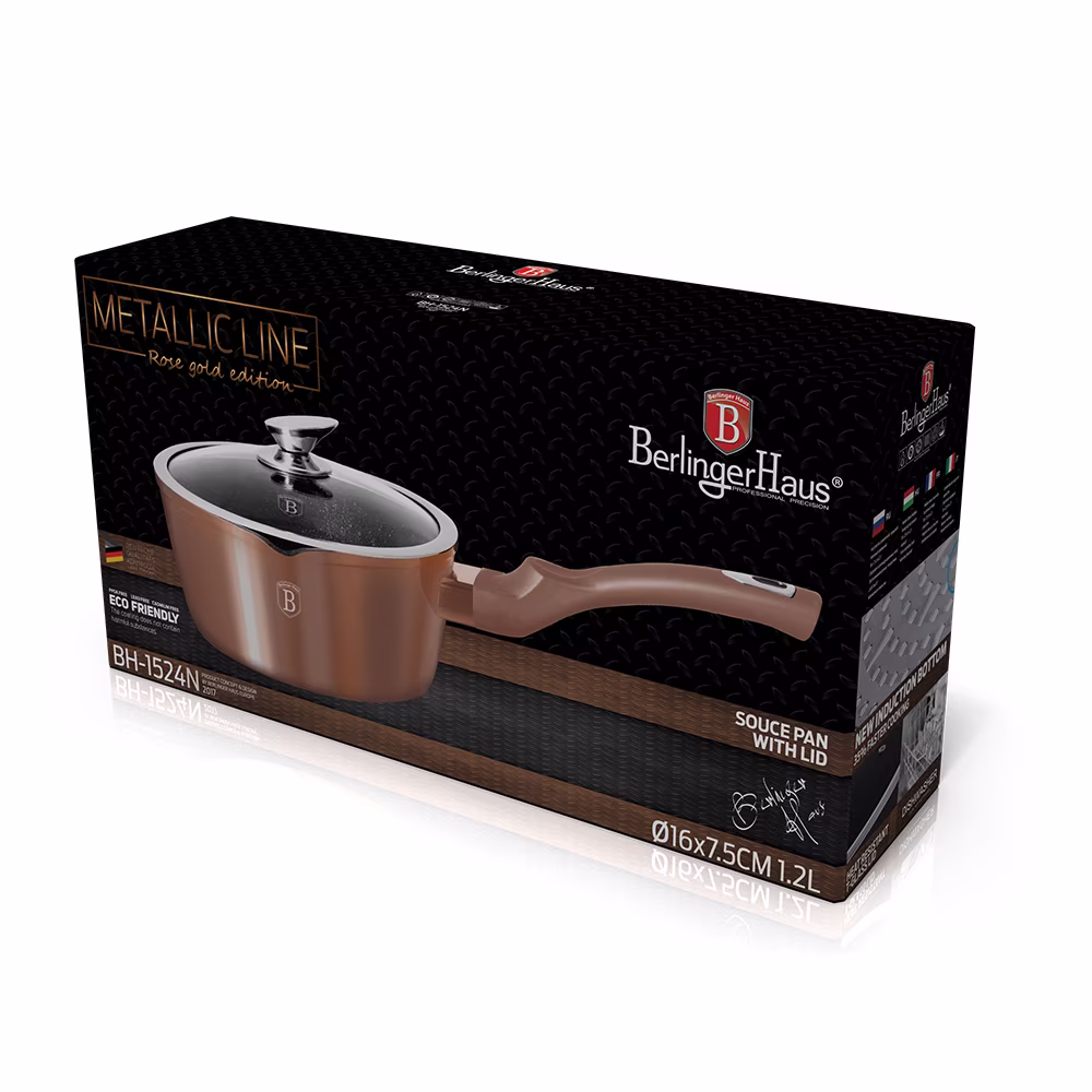 Berlinger Haus Metallic Rosegold Line sz�szos/tejforral� ed�ny m�rv�ny bevonattal, fed�vel