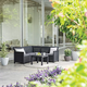 Elodie 5 szem�lyes rattan hat�s� m�anyag kerti sarokgarnit�ra,Chicago asztallal grafit-h�v�s sz�rke