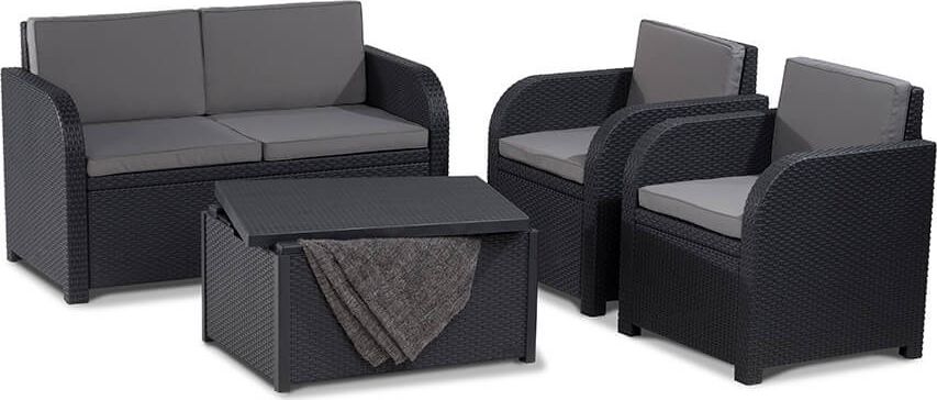 Modena m�anyag kerti b�tor szett t�rol�s asztallal grafit - h�v�s sz�rke