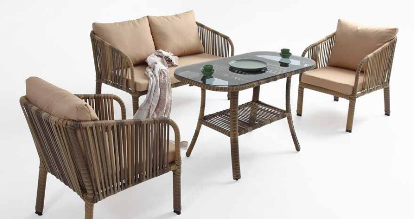 Artemis Ikili 4 szem�lyes kerti b�tor szett vil�gos barna, p�rn�val