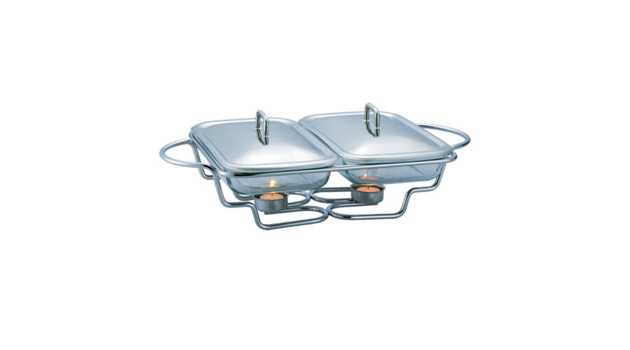 Berlinger Haus melegen tart� sz�gletes osztott t�lal� ed�ny h��ll� �vegb�l, fed�vel, m�csestart�val,