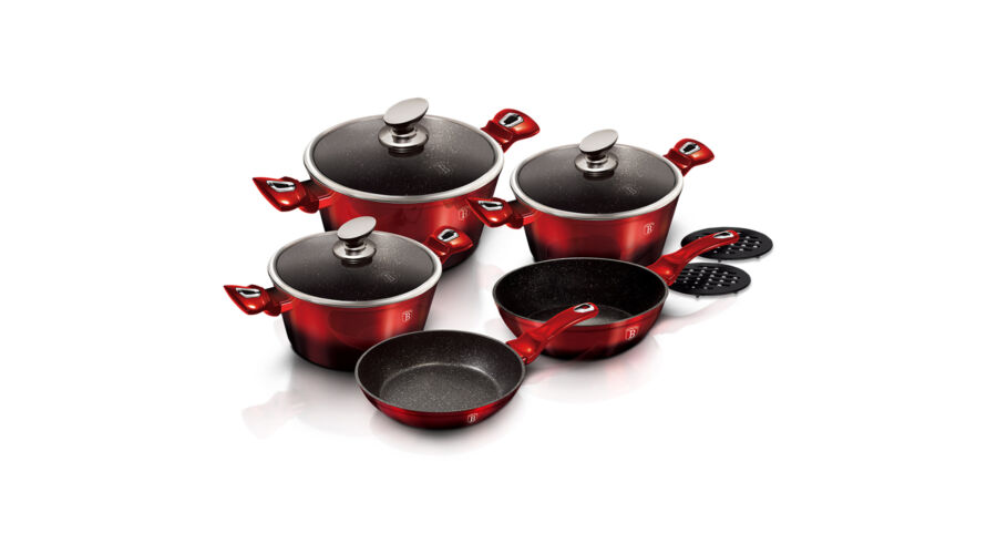 Berlinger Haus Metallic Line Black/Burgundy 10 r�szes ed�nyk�szlet m�rv�ny bevonattal