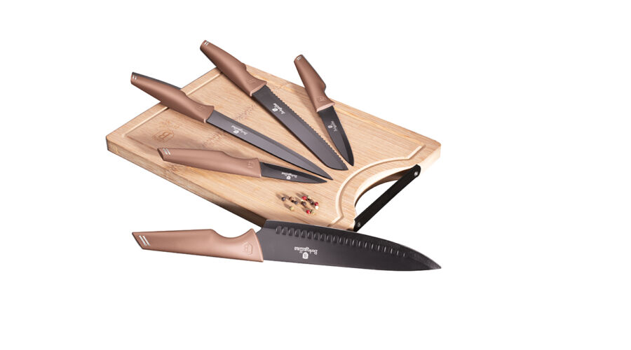 Berlinger Haus Metallic Rosegold Line 6 r�szes k�sk�szlet bambusz v�g�deszk�val