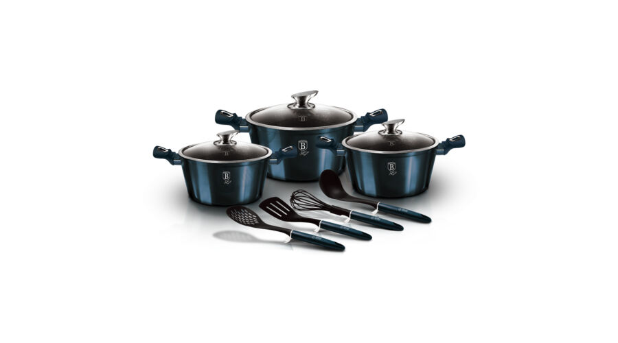 Berlinger Haus Metallic Aquamarine Line 10 r�szes ed�nyk�szlet m�rv�ny bevonattal, kiszed�kkel,s�t�t
