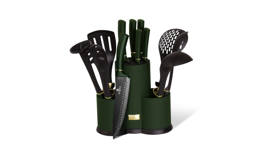 Berlinger Haus Emerald Collection 12 r�szes konyhai k�szlet k�sekkel �s kiszed�kkel, smaragdz�ld met