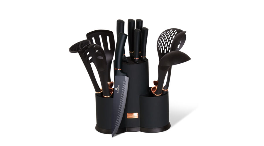 Berlinger Haus Black Rose Collection 12 r�szes konyhai k�szlet k�sekkel �s kiszed�kkel