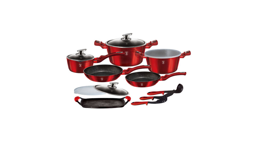 Berlinger Haus Metallic Burgundy Line 14 r�szes ed�nyk�szlet m�rv�ny bevonattal, met�l k�ls� bevonat