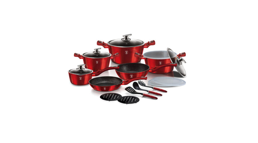 Berlinger Haus Metallic Burgundy Line 15+3 r�szes ed�nyk�szlet m�rv�ny bevonattal, met�l k�ls� bevon