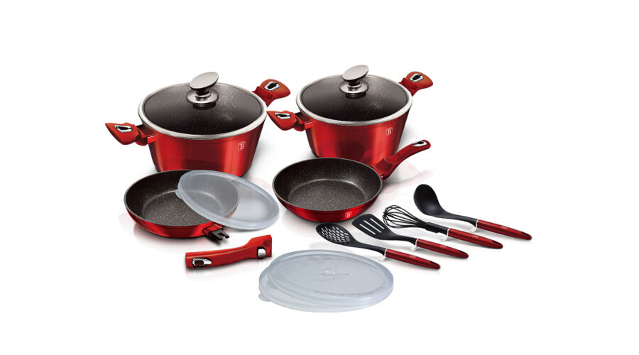 Berlinger Haus Metallic Burgundy Line 10+3 r�szes ed�nyk�szlet m�rv�ny bevonattal, kiszed�kkel, burg