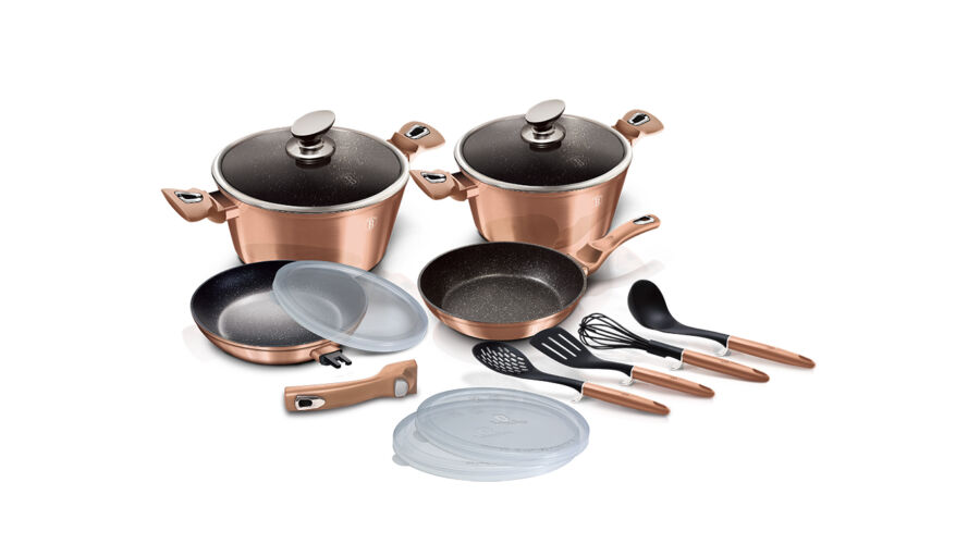 Berlinger Haus Metallic Rosegold Line 10+3 r�szes ed�nyk�szlet m�rv�ny bevonattal, kiszed�kkel