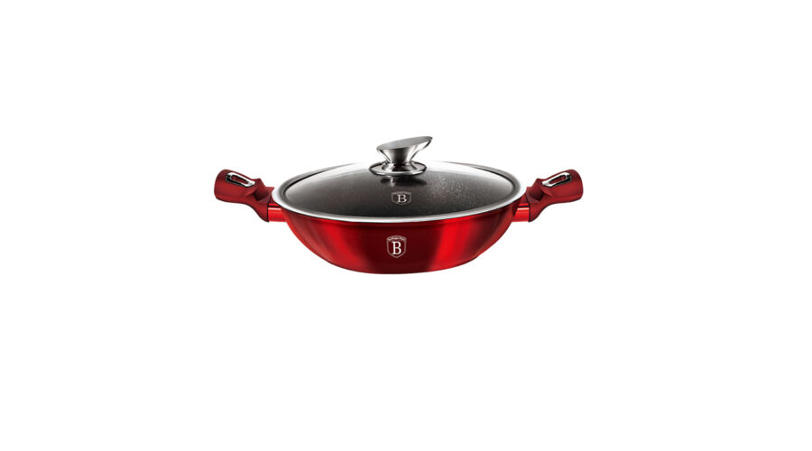 Berlinger Haus Metallic Burgundy Line wok fed�vel, m�rv�ny bevonattal, met�l k�ls� bevonattal, 30 cm