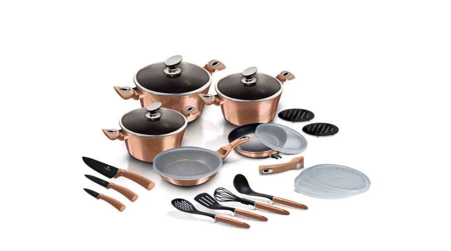 Berlinger Haus Metallic Rosegold Line 22 r�szes ed�nyk�szlet m�rv�ny bevonattal, met�l k�ls� bevonat