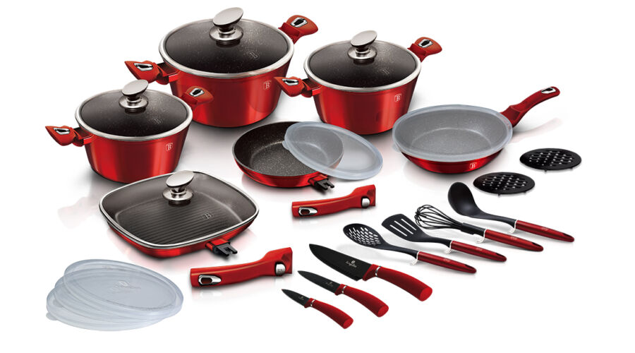 Berlinger Haus Metallic Burgundy Line 24 r�szes ed�nyk�szlet m�rv�ny bevonattal, met�l k�ls� bevonat