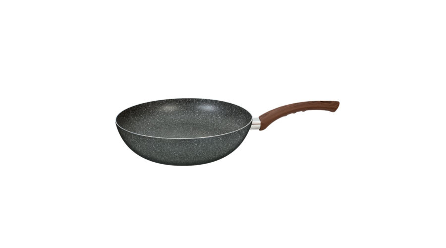 Blaumann Natural Line wok k� hat�s� m�rv�ny bevonattal, fa mint�zat� ny�llel, 28 cm, s�t�t sz�rke