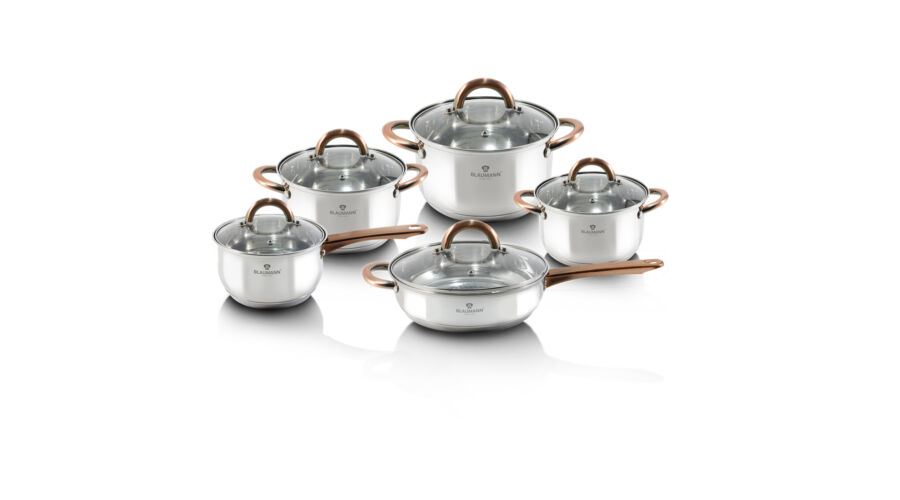 Blaumann Gourmet Line 10 r�szes rozsdamentes ac�l ed�nyk�szlet r�z sz�n� fog�kkal