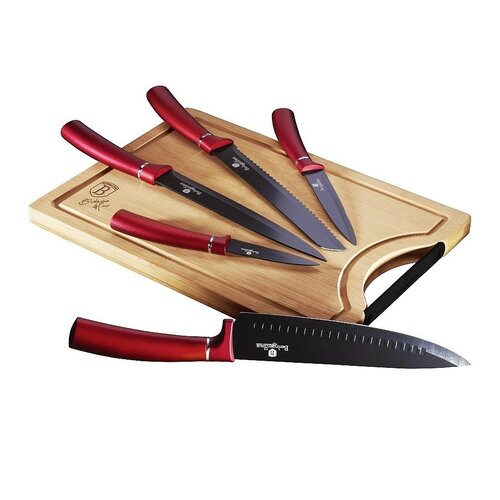 Berlinger Haus k�sk�szlet bambusz v�g�deszk�val, Metallic Line Burgundy Edition, 6 r�szes