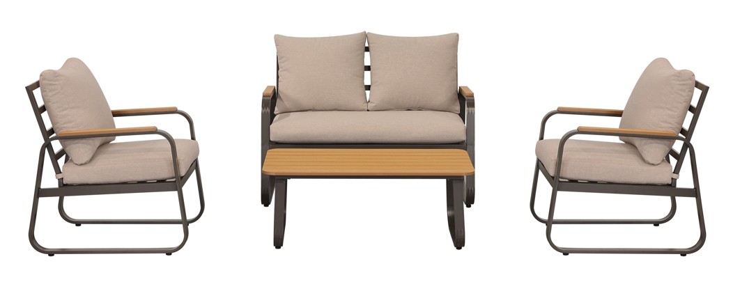 Alum�nium v�zas 4 szem�lyes kerti b�tor szett p�rn�val, vil�gos barna