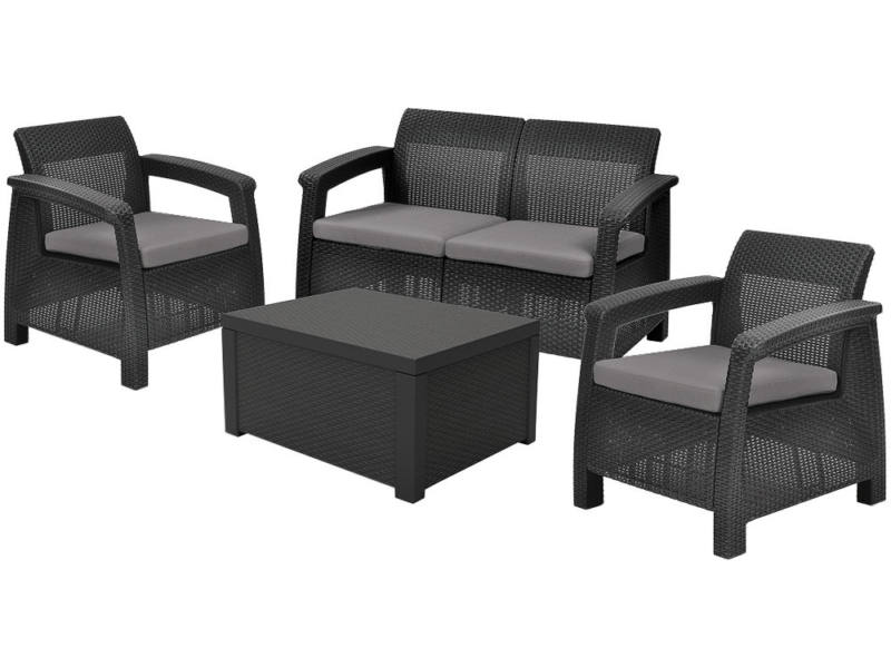 Corfu box m�anyag kerti b�tor szett t�rol�s asztallal, grafit - h�v�s sz�rke
