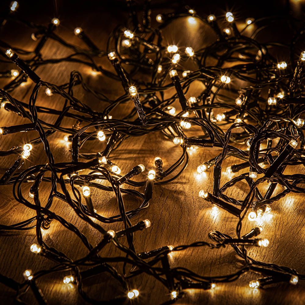 Crystalline toldhat� LED f�nyf�z�r 8,0 m 100 db meleg feh�r LED-del, fekete k�bellel