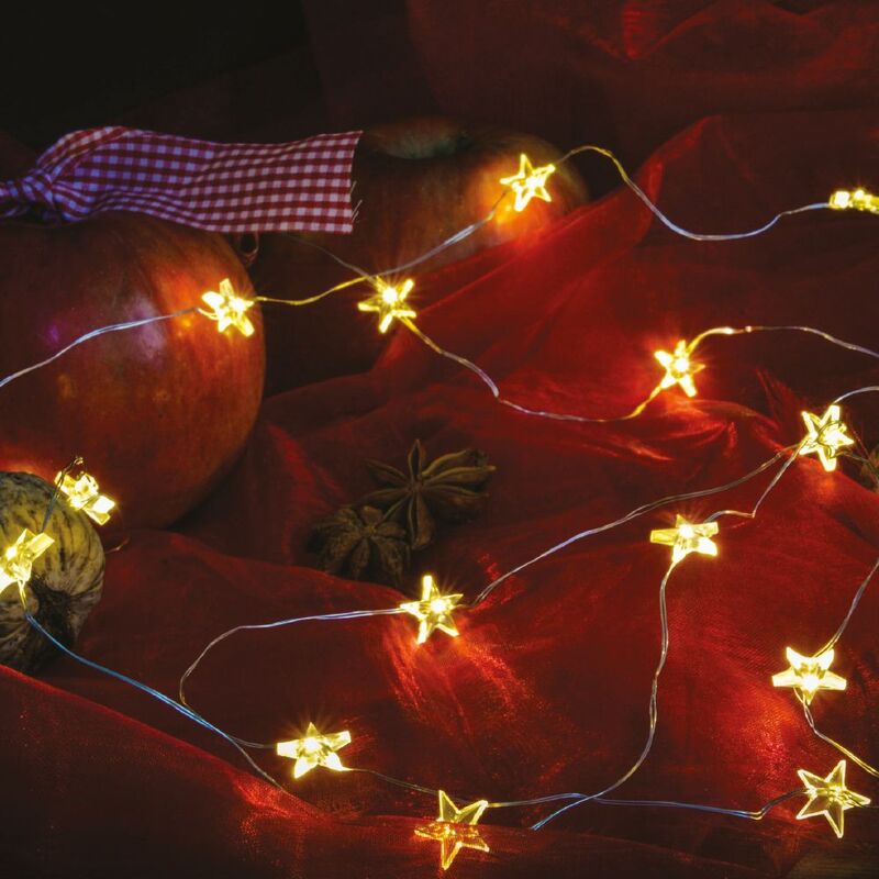 T�nd�rf�ny csillaggal, meleg feh�r, ez�st sz�n� r�zk�bel, 20 LED, 2 m