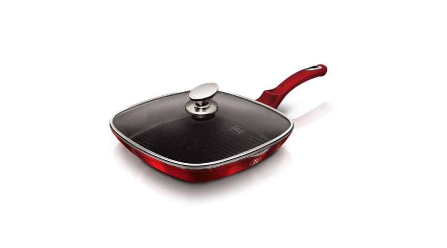 Berlinger Haus Metallic Burgundy Line grill serpeny� m�rv�ny bevonattal, fed�vel, 28 cm