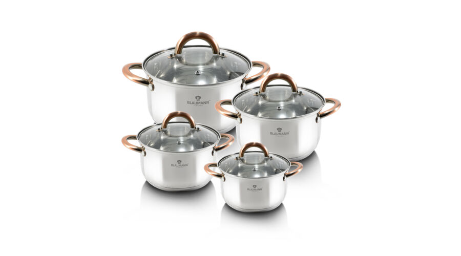 Blaumann Gourmet Line 8 r�szes rozsdamentes ac�l ed�nyk�szlet r�z sz�n� fog�kkal