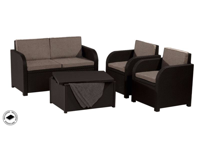 Modena m�anyag kerti b�tor szett t�rol�s asztallal barna - meleg taupe