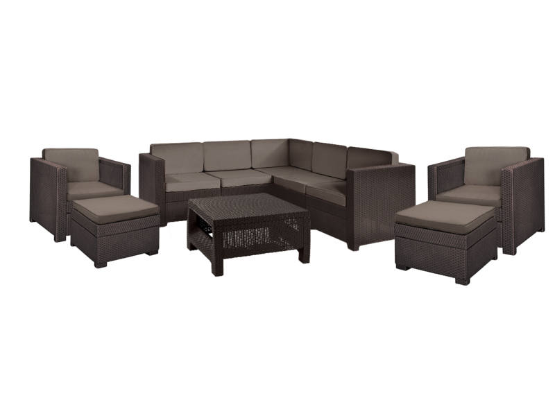 Provence m�anyag kerti sarokgarnit�ra 2 db l�btart�s fotellel barna - meleg taupe