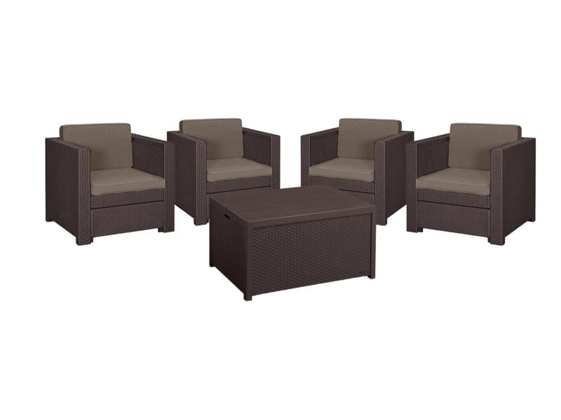 Provence 4 db m�anyag kerti fotel t�rol� asztallal barna - meleg taupe