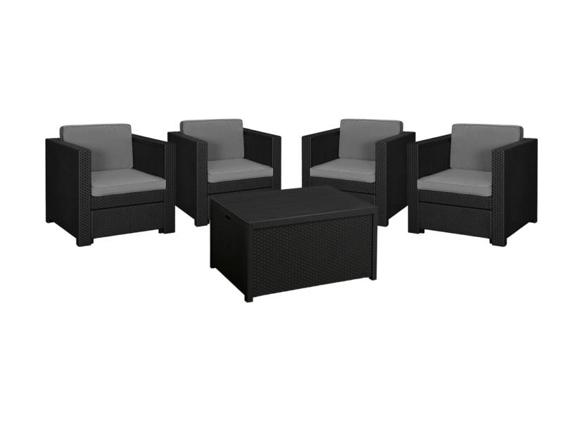 Provence 4 db m�anyag kerti fotel t�rol� asztallal grafit - h�v�s sz�rke