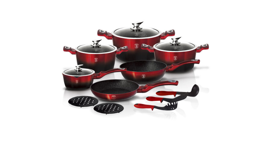Berlinger Haus Metallic Black Burgundy Line 15 r�szes ed�nyk�szlet m�rv�ny bevonattal