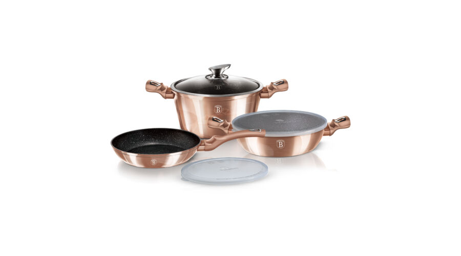 Berlinger Haus Metallic Rosegold Line 6 r�szes ed�nyk�szlet m�rv�ny bevonattal, met�l k�ls� bevonatt